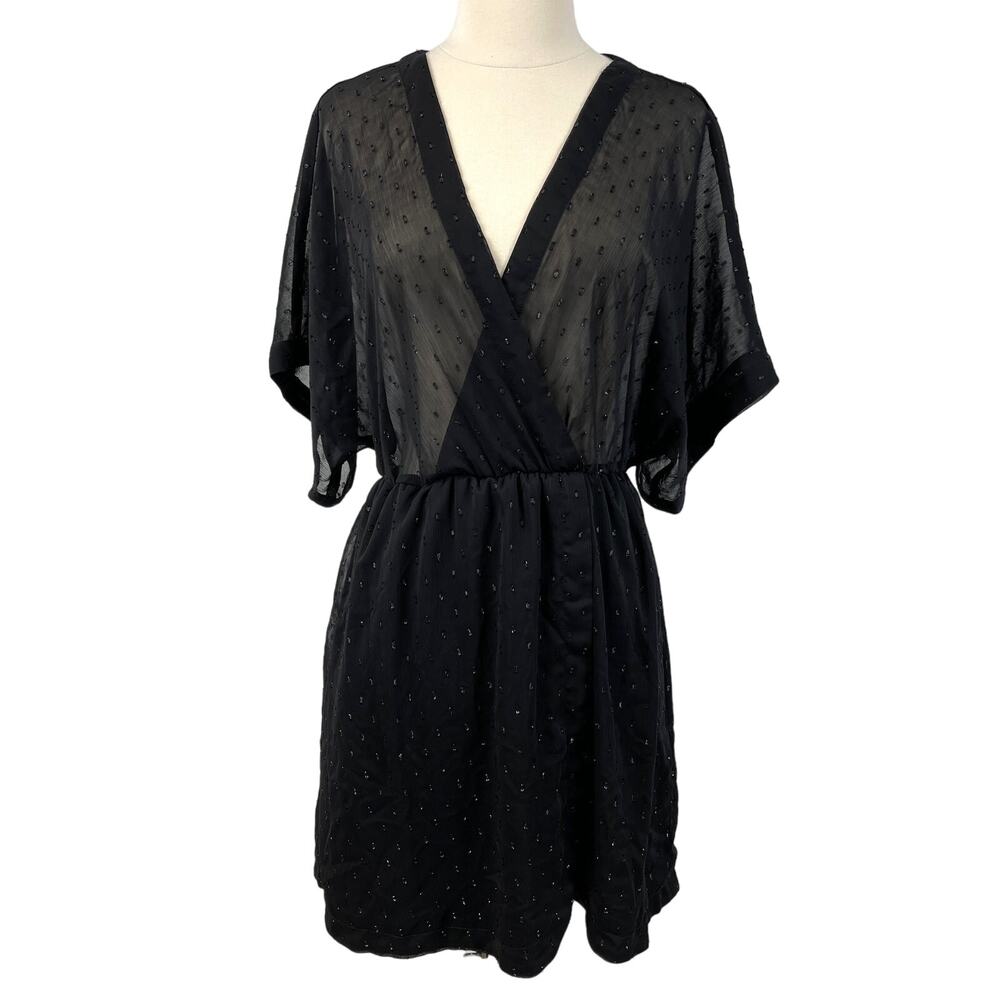 Express Womens S Dress Metallic Swiss Dot Black Whimsygoth Sheer Witchy‎ Gothic